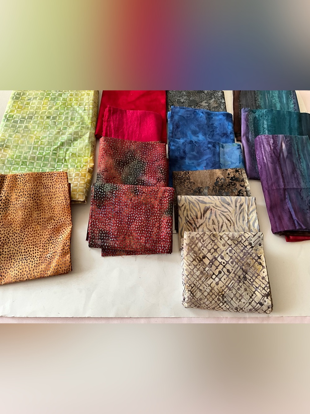 Quilting Sewing Fabrics Crafting Batik Tie Dye Green Gray Red Purple Brown Lot